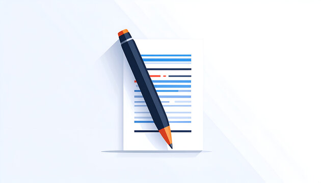 Black pencil editing a document with blue lines and red correction marks illustration