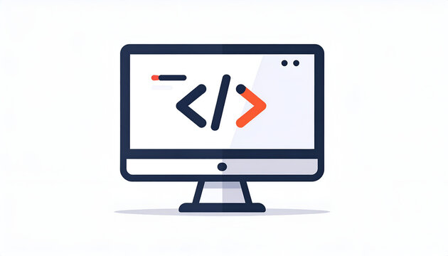 Computer screen displaying code syntax with angled brackets for website development