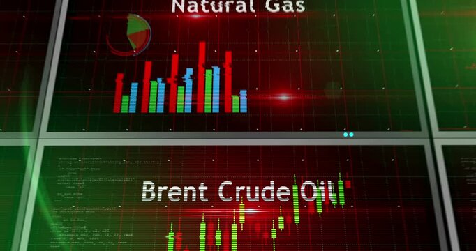 Oil and LNG price charts and graphs diagram 3d concept animation