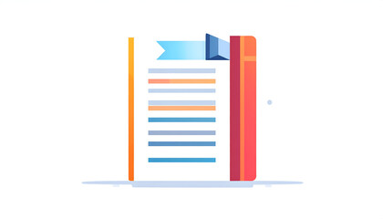 Fototapeta premium Book with bookmark icon illustration in modern flat vector style with orange and blue