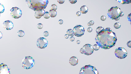 Minimal White 3D Abstract Background with Scattered Crystal Glass Spheres