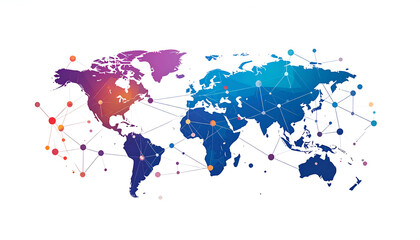 Fototapeta premium World map global network connection concept in geometric polygon style with vibrant colors