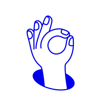 Vector hand drawn gesture, doodle sketchy illustration, hand showing ok sign, agreement, teamwork concept