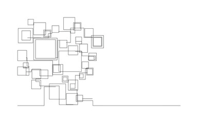 Obraz premium Square Pattern. Minimalistic one-line drawing simple repeating square pattern for decorative purposes, continuous single black line on white background, simple