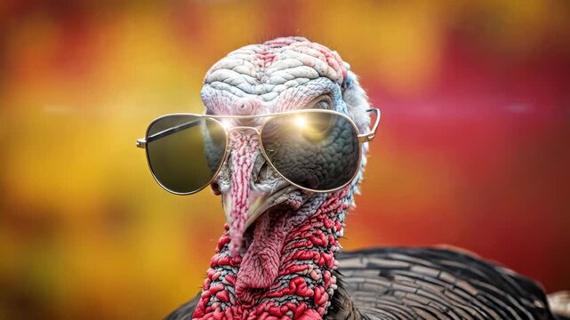 Cool turkey wearing sunglasses against vibrant background in three dynamic frames