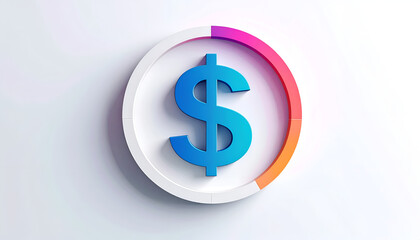 Obraz premium Blue dollar sign inside segmented circle with gradient background on white surface