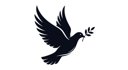 Obraz premium Black dove holding olive branch peace.