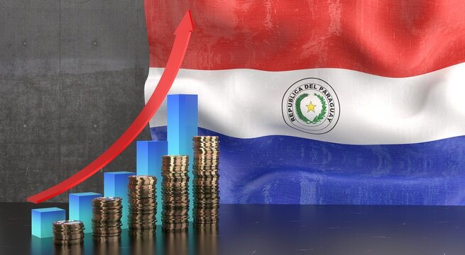 Paraguay - growth chart and national flag - 3D illustration