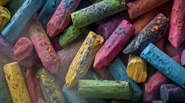 Vibrant chalk explosion capturing dynamic burst of colorful pastels