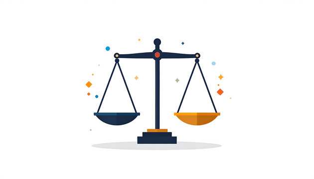 Justice scales icon flat style illustration; balance law; weights; fairness measure