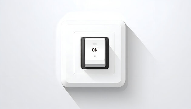 Light switch in the on position with a long shadow against a white wall illustration