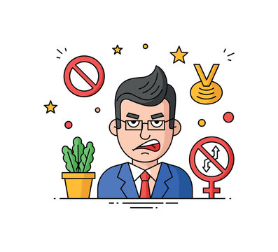 Satirical political art drawing scene with a cartoon style portrait and exaggerated symbols representing criticism of authority through visual satire. The