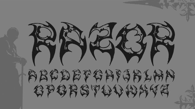 Aggressive razor sharp neo tribal alphabet with distressed texture