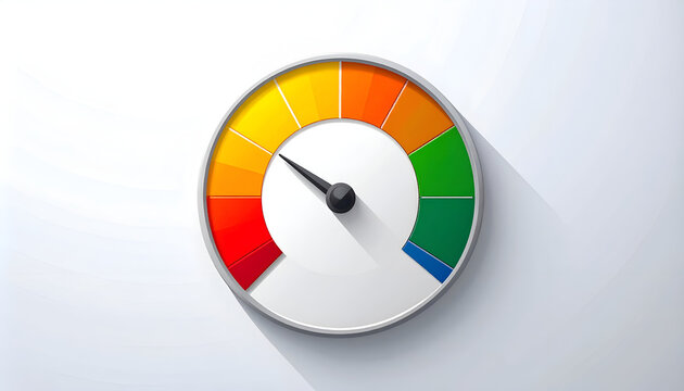 Colorful gauge displaying low performance measurement with speedometer in red section