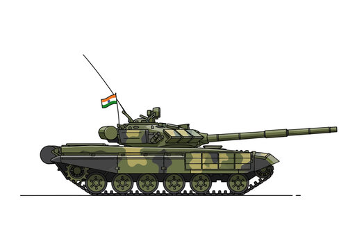 Indian Army T-72 Ajeya Battle Tank with Indian Flag.