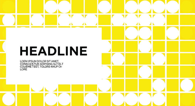 Modern yellow geometric background with white circles and grid, abstract vector template for presentation slides, minimalist corporate layout