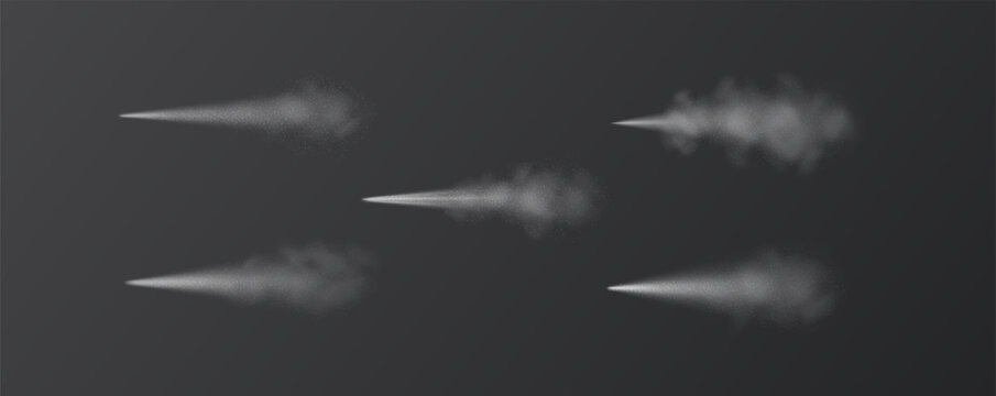Realistic illustration of smoke trails in motion across a dark gradient background. The subtle blending of grays creates a dynamic sense of movement and depth.