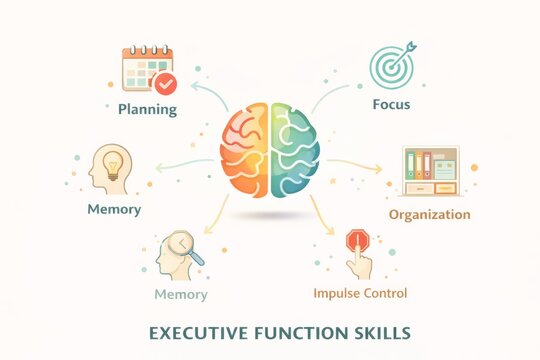 Executive function skills brain infographic highlighting ADHD neurodiversity
