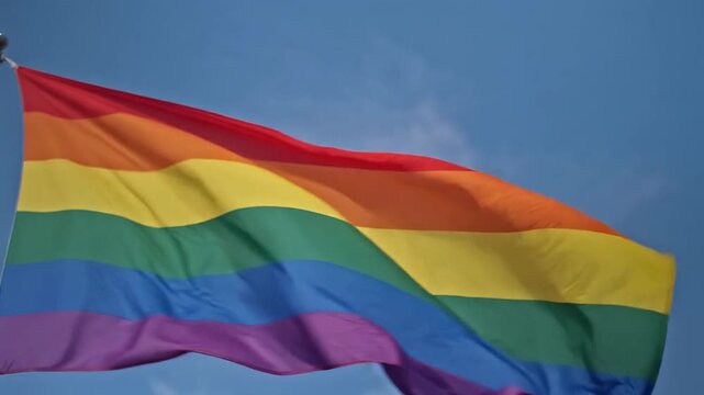 Gay pride flag video waving in wind. colorful Rainbow Gay Flag LGBT background. Love Rainbow Flag Looping. Rainbow colors, Pride movement concept flags