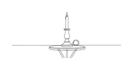 Fototapeta premium Outdoor Candle Holder. Minimalistic one-line drawing outdoor candle holder placed on a garden table, continuous single black line on white background, simple