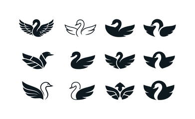 Fototapeta premium waterfowl. Icon set. Set Logo of waterfowl: water bird wing. harmonious logo variations of the same emblematic concept, each with different artistic