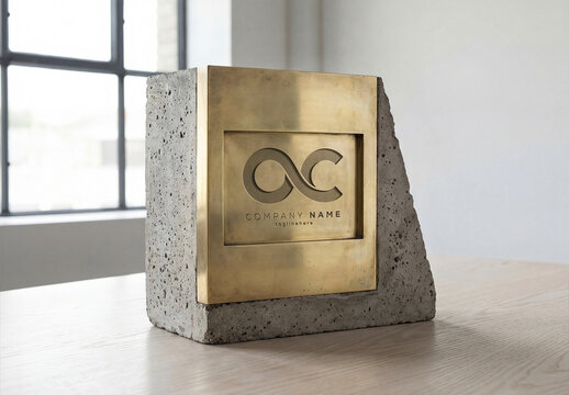 Modern Gold and Concrete Sculpture Logo Mockup