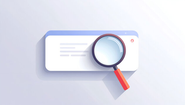 Magnifying glass over web page interface for searching information in red and blue