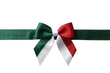 Italian flag colors bow on a green ribbon, creating national theme for celebration, holiday, and patriotic events