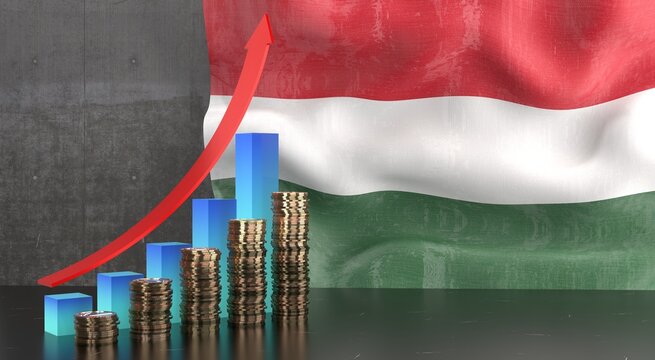 Hungary - growth chart and national flag - 3D illustration