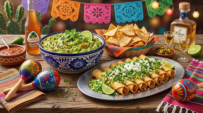 Vibrant Mexican Fiesta: Tacos, Guacamole, & Tequila Celebration
