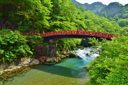 新緑につつまれる 日光二荒山神社 神橋