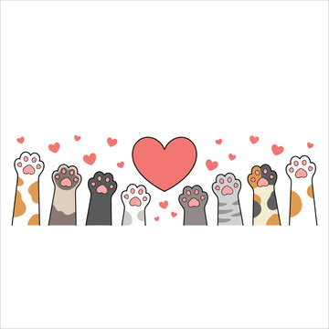 Diverse Cat Paws and Heart Graphics: Perfect for Pet Lovers