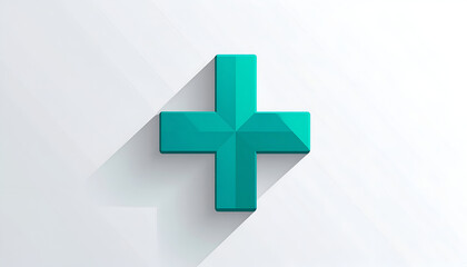 Obraz premium Teal geometric plus sign with long shadow on clean white background graphic element