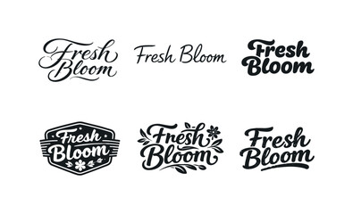 Fototapeta premium Fresh Bloom. Set lettering. harmonious lettering variations of the same emblematic concept, each with different artistic interpretation (Elegant script with