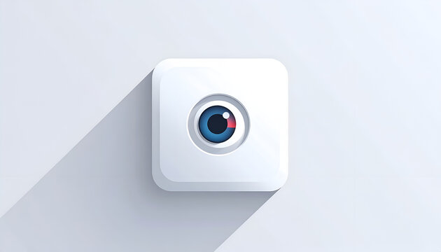 White square button with a blue eye in the middle on a bright white background