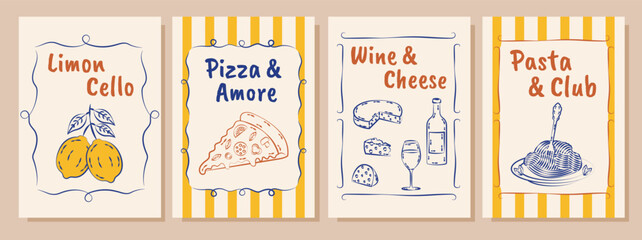 Italian summer posters and cards in hand drawn whimsical style. lemons. Mediterranean. La Dolce Vita. Amalfi coast. © Ekaterina Karikh