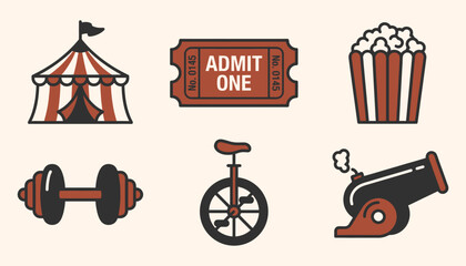 Vintage circus icon set with tent popcorn and unicycle © Ghaghah24
