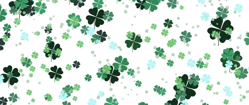 Clover leaf background or shamrock pattern for Patrick day background. Vector shamrock clover leaves field background