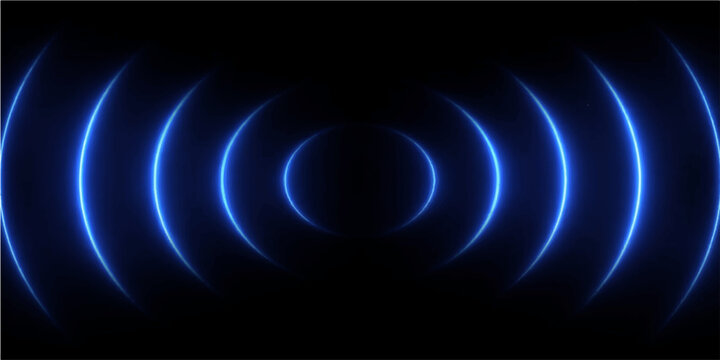 A glowing blue abstract background features a digital fractal pattern of flowing wave lines and light rays swirling through dark space to create an energetic motion design