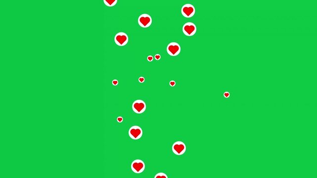 Floating Red Hearts on Green Screen Background for Romantic and Love-Themed Videos.
