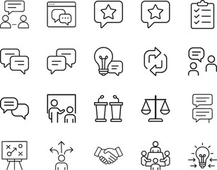 Fototapeta premium A collection of black and white icons representing communication and business