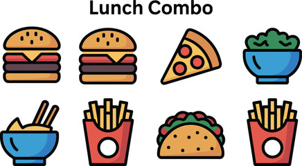 Colorful flat vector seafood icon set featuring fish shrimp crab octopus sushi and salmon for restaurant menu design. © Md