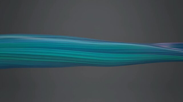 Flowing teal ribbon of layered fabric lines creating serene abstract movement and soft gradient tones across neutral background combined with blue ribbon of flowing fiber strands crossing horizontal