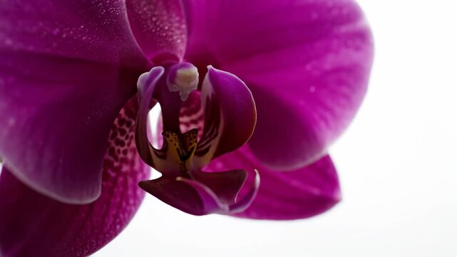 Close up Of A Vibrant Pink Orchid Flower With Water Droplets And Soft Backlighting