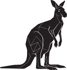 Fototapeta premium Geometric black kangaroo vector illustration with abstract polygonal lines for modern design projects isolated PNG with Transparent Background
