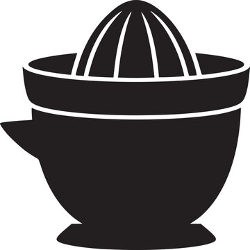 A minimalist black and white illustration of a citrus juicer on a plain white background image