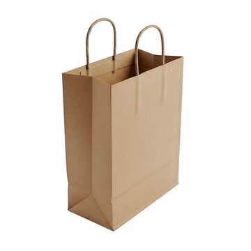 Brown paper shopping bag with handles isolated on transparent background