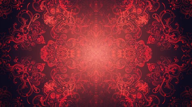 Red ornate seamless floral ornamental pattern with vintage filigree for elegant decorative wallpaper and background design