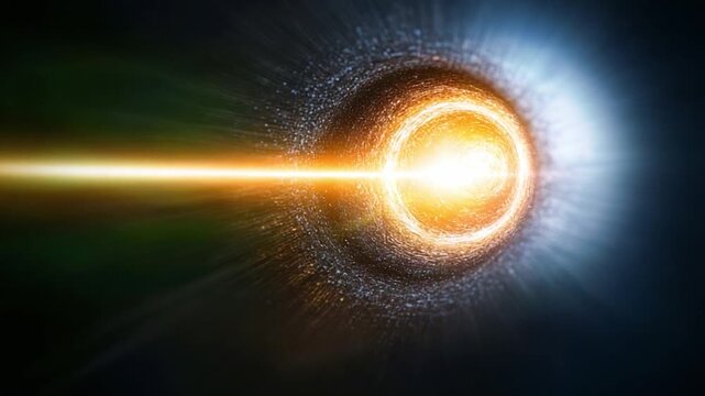 Celestial Nexus: A radiant beam of light emerges from the heart of a cosmic vortex, a stunning illustration of energy, movement, and the infinite wonders of the universe. 