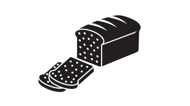 Loaf of sliced white bread with isometric perspective in a black and white vector graphic style featuring toast, sandwich, food with bakery and baked